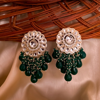 Myra Kundan Chandbali Earrings - Green