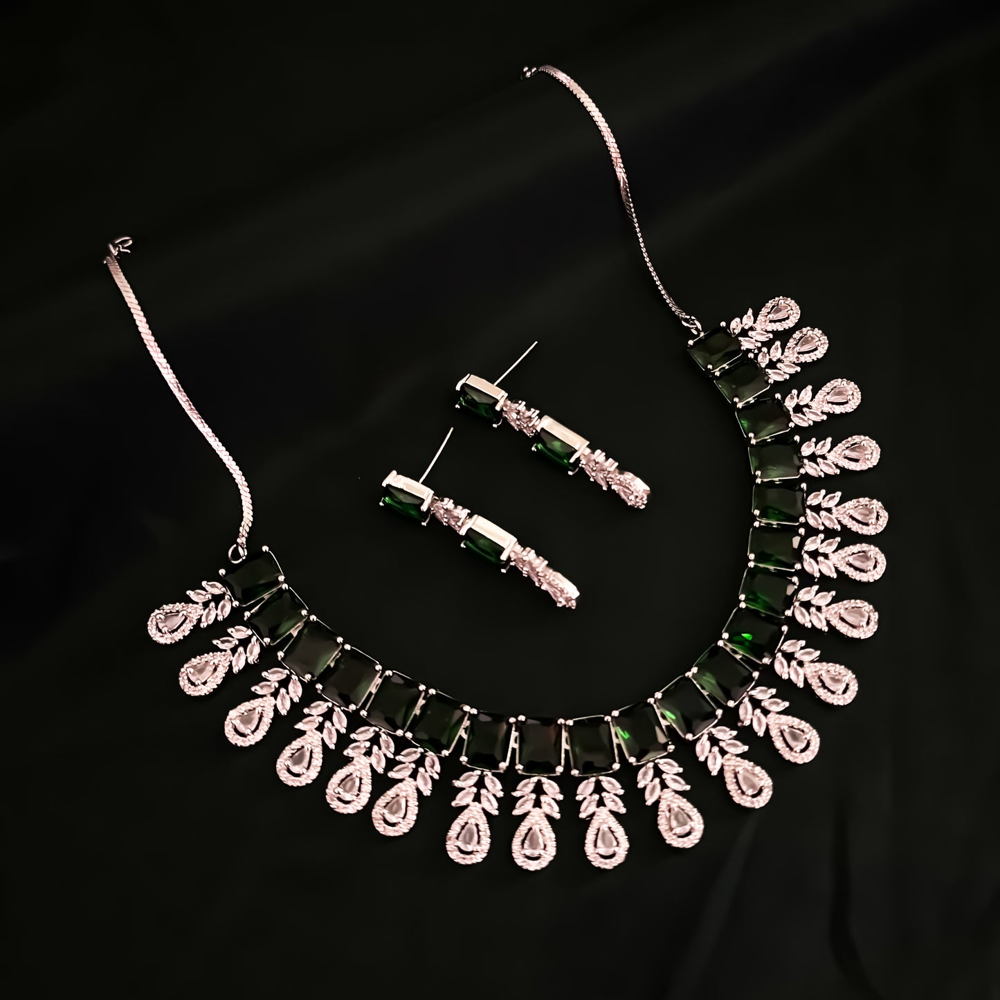Sophine American Diamond Necklace Set - Emerald Green