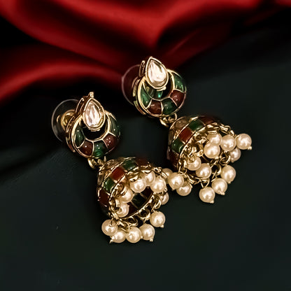 Shradha Premium Kundan Sleek Choker Necklace Set - Maroon & Green