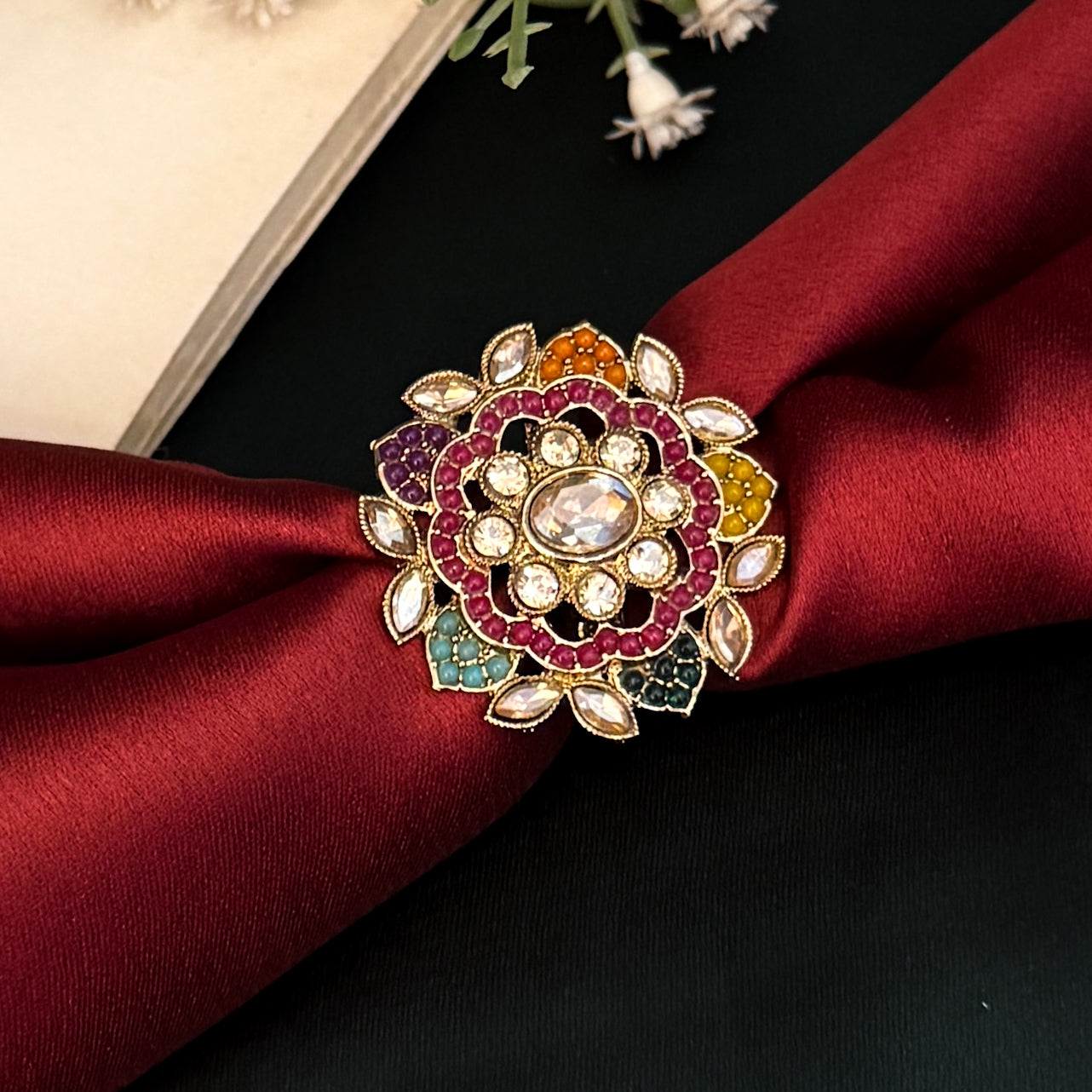 Kosani Jadau Adjustable Ring - Multi