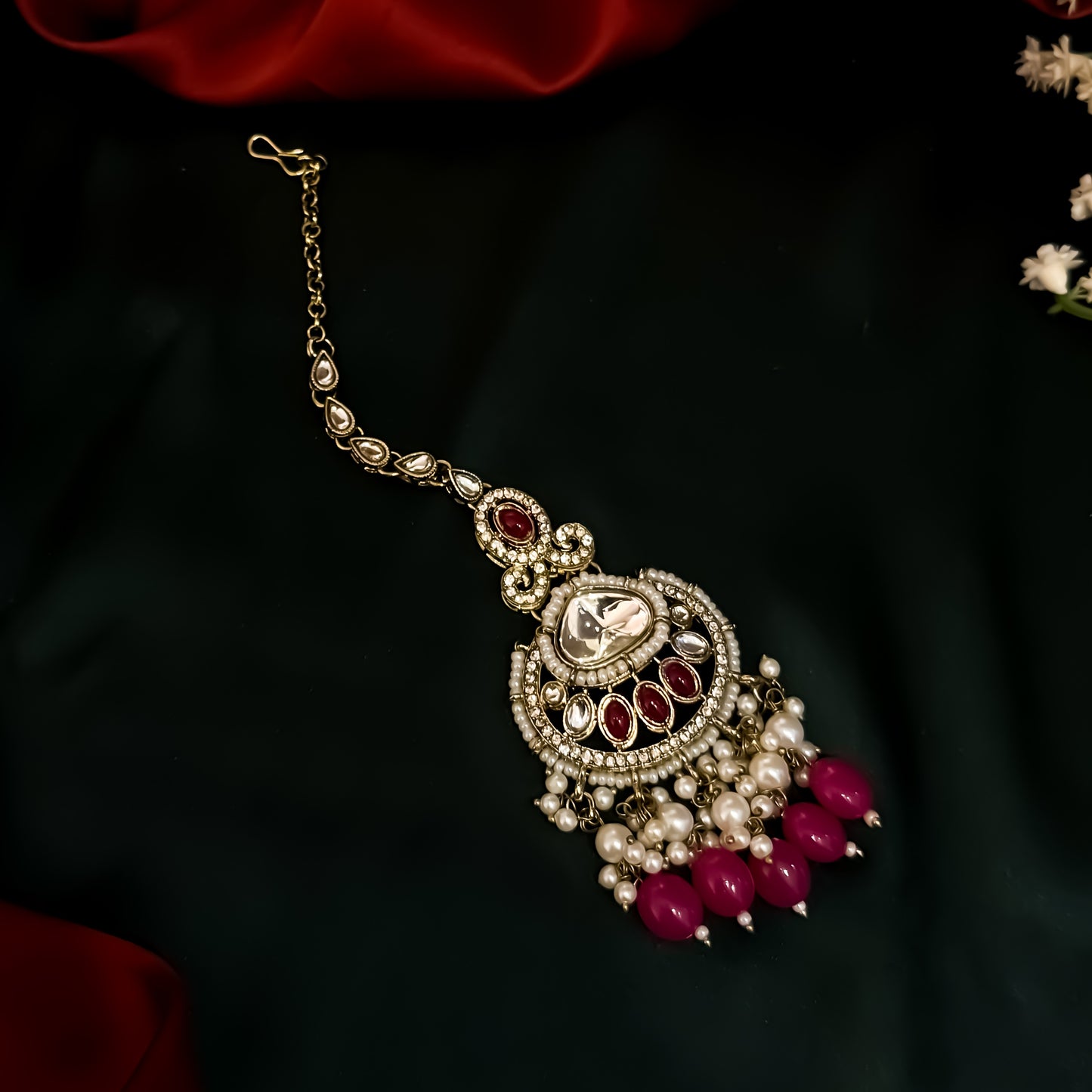 Lavya Pearl Premium Necklace Set - Hot Pink