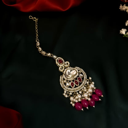 Lavya Pearl Premium Necklace Set - Hot Pink