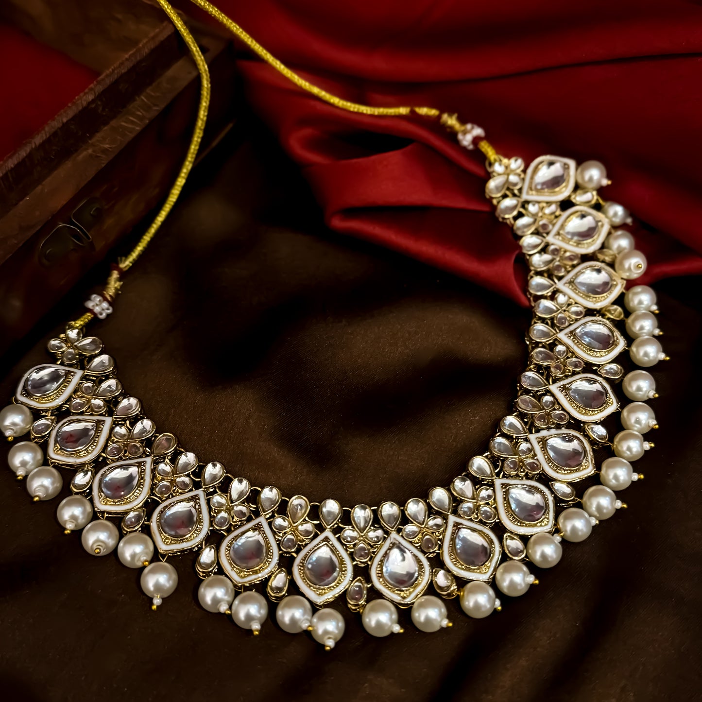 Kumud Kundan Necklace Set - Golden