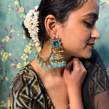 Manavi Mirror Jhumka with Teeka & Sahara-Sky Blue
