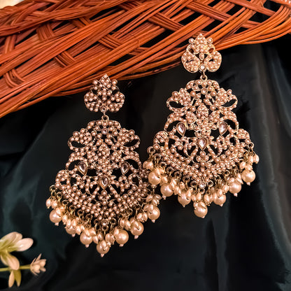 Shravya Jadau Chandbali Earrings - Golden