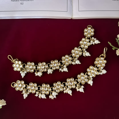 Golden Niva Kundan Pearl Detachable Earchains