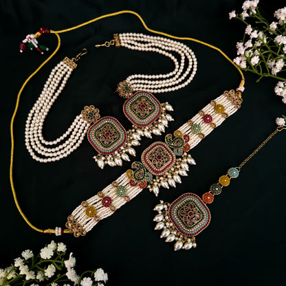 Raisha Jadau Reverse AD Necklace Set-Multi