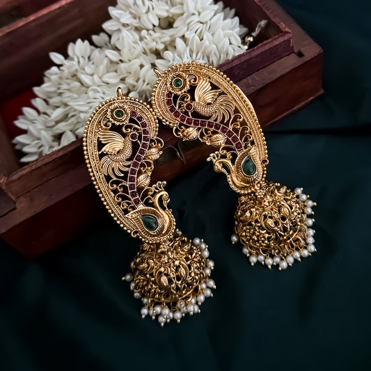 Madhuri Premium Temple Gold Earcuff Earrings