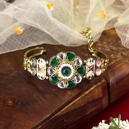 Green Farukh Kashmiri Kundan Adjustable Bracelet