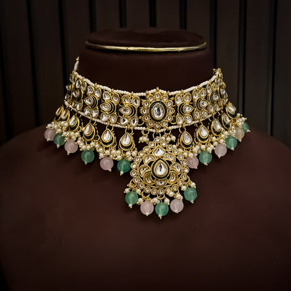 Rosen Kundan Necklace Set - Pastel Pink & Green