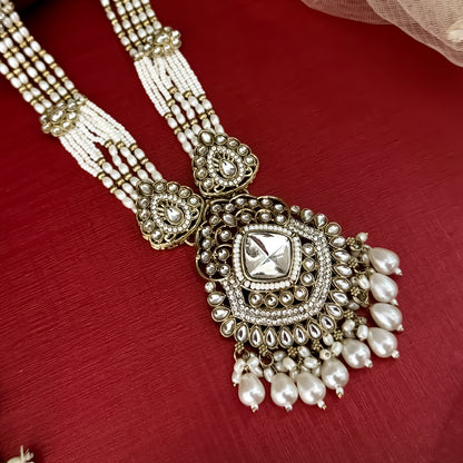 Golden Sanisha Designer Kundan Rani Haar Long Necklace Set