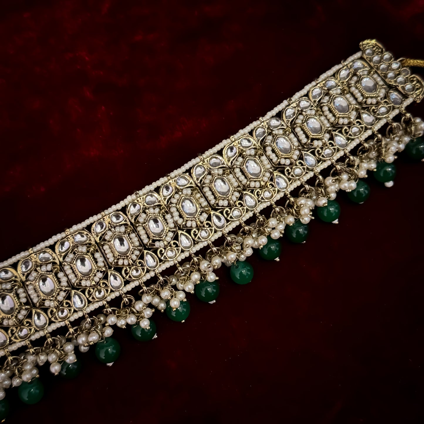 Debina Kundan Necklace Set - Green
