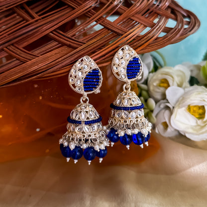 Yashika Pearl Jhumka Earrings- Blue