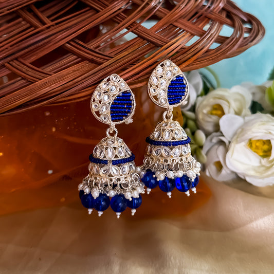 Yashika Pearl Jhumka Earrings- Blue