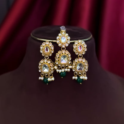 Reeti Kundan Pearl Necklace Set - Green