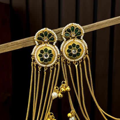 Aarunika Premium Kashmiri Brass Dejhoor Earrings with Sahara/Earchains - Green