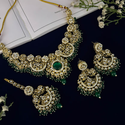 Green Hridya Premium Kundan Necklace Set