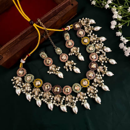 Mrunal Jadau Reverse AD Necklace Set - Multi