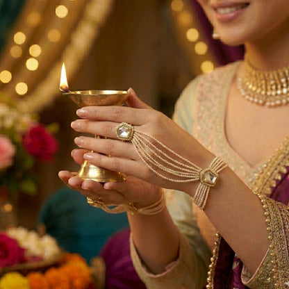 Kalki Kundan Haathphool (Pair) - Golden