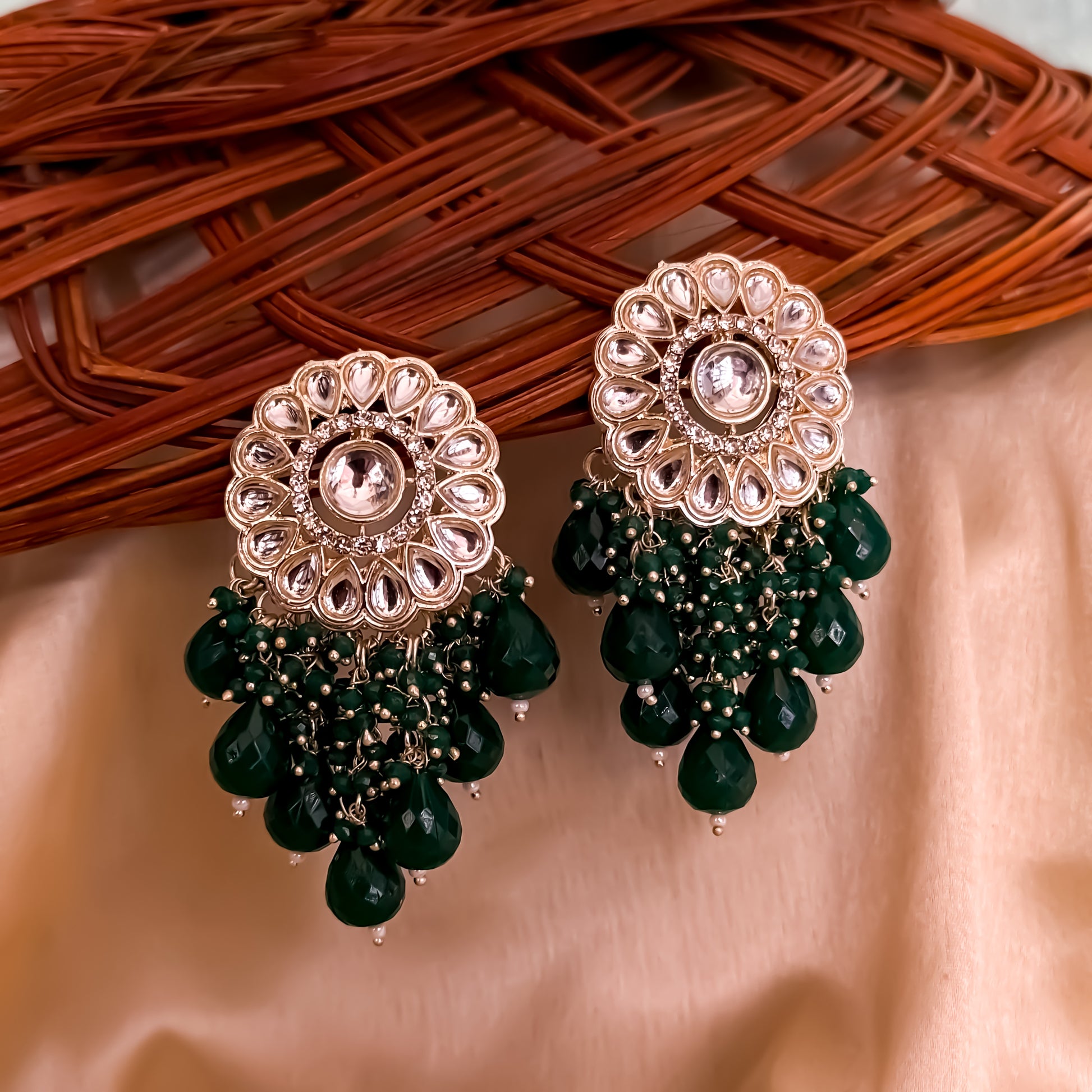 Myra Kundan Chandbali Earrings - Green