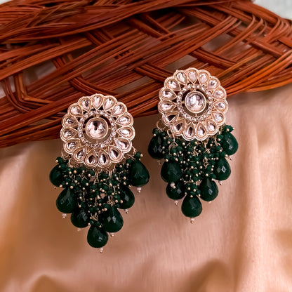Myra Kundan Chandbali Earrings - Green