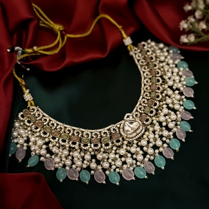 Lavya Pearl Premium Necklace Set - Pastel Pink & Pastel Green