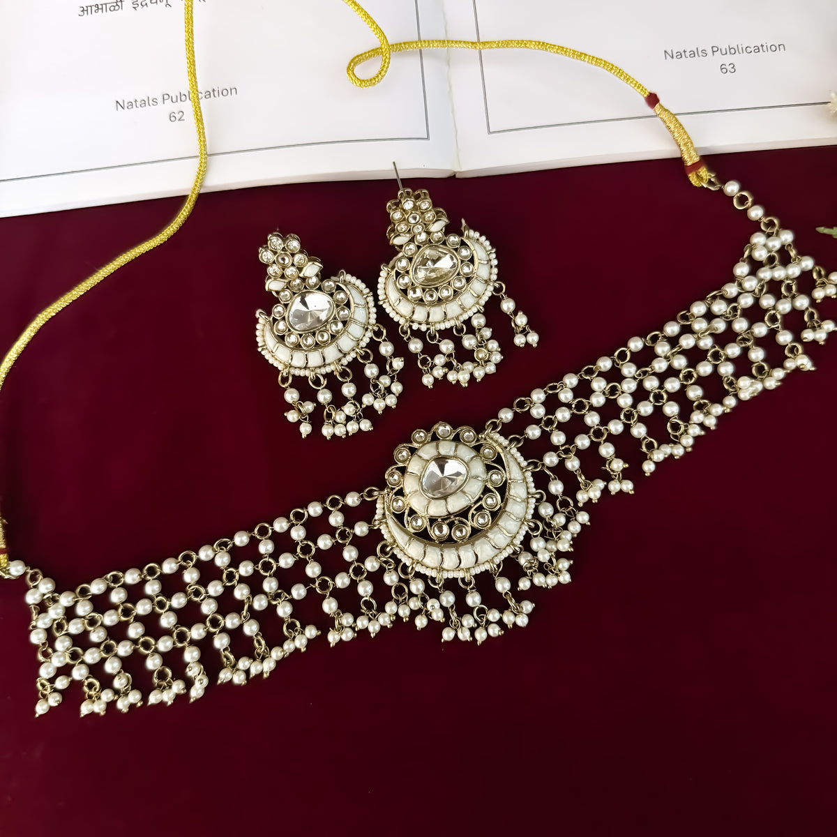 Golden Sanidhya Intricate Pearl Work Necklace set