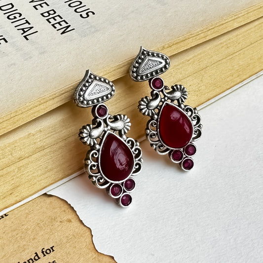 Gazal SLA Brass Earrings- Maroon
