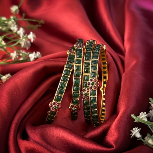 Green Vamika Temple Bangles - (Set of 4)