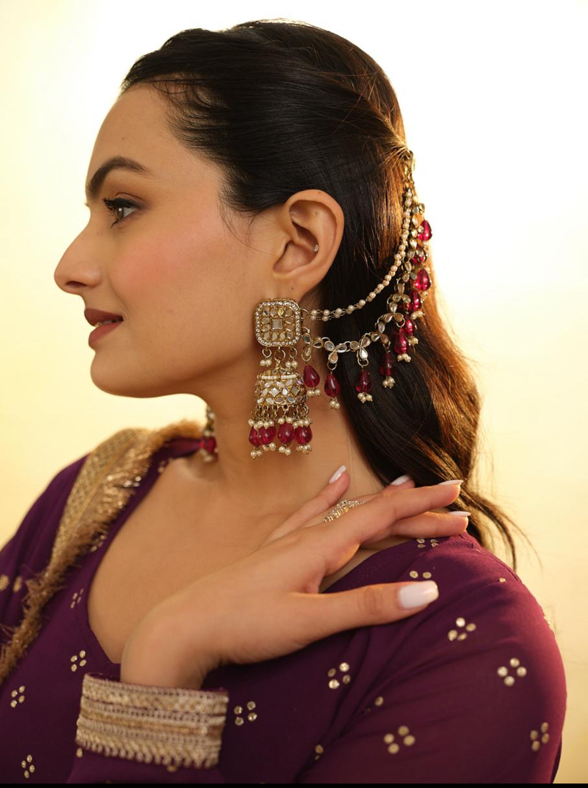 Mohika Mirror Jhumka Earrings with Sahara & Tika Set - Purple – The ...
