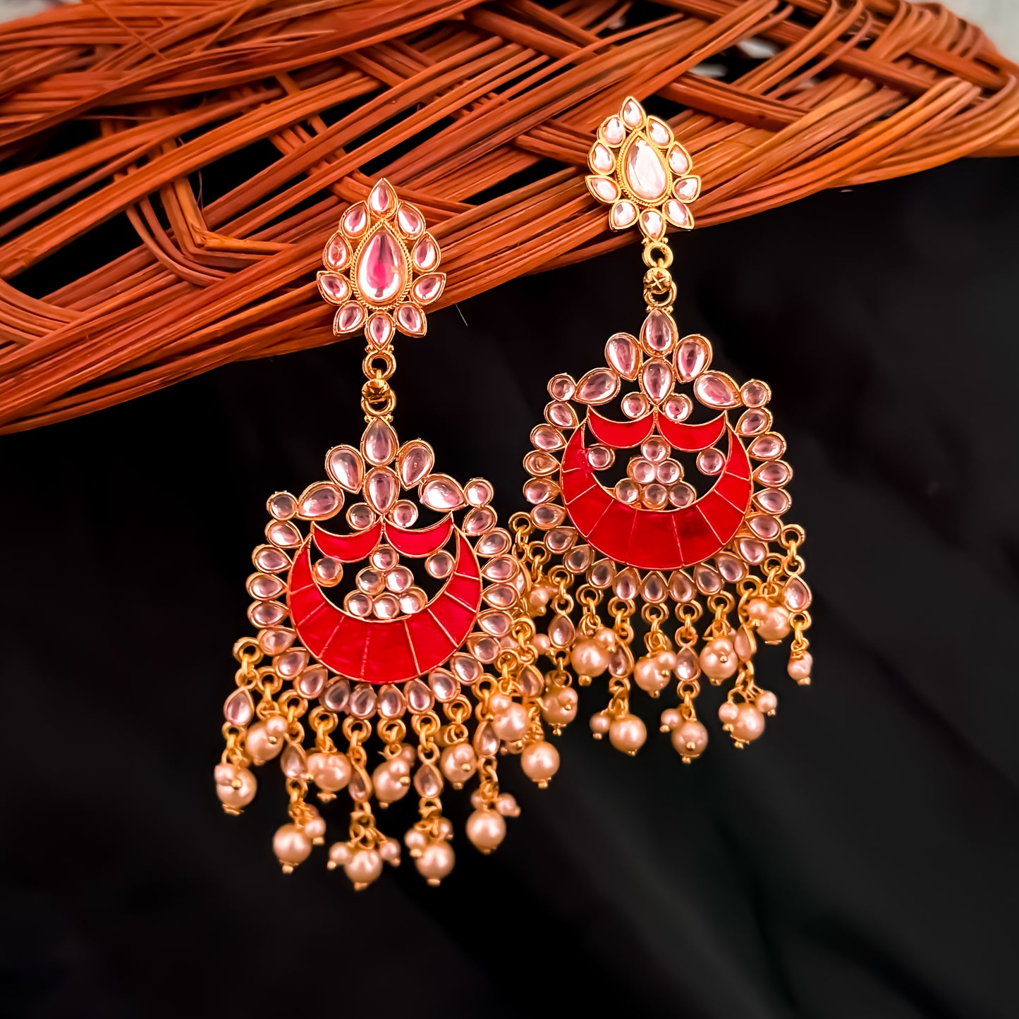 Shinu Kundan Chandbali Earrings - Hot Pink