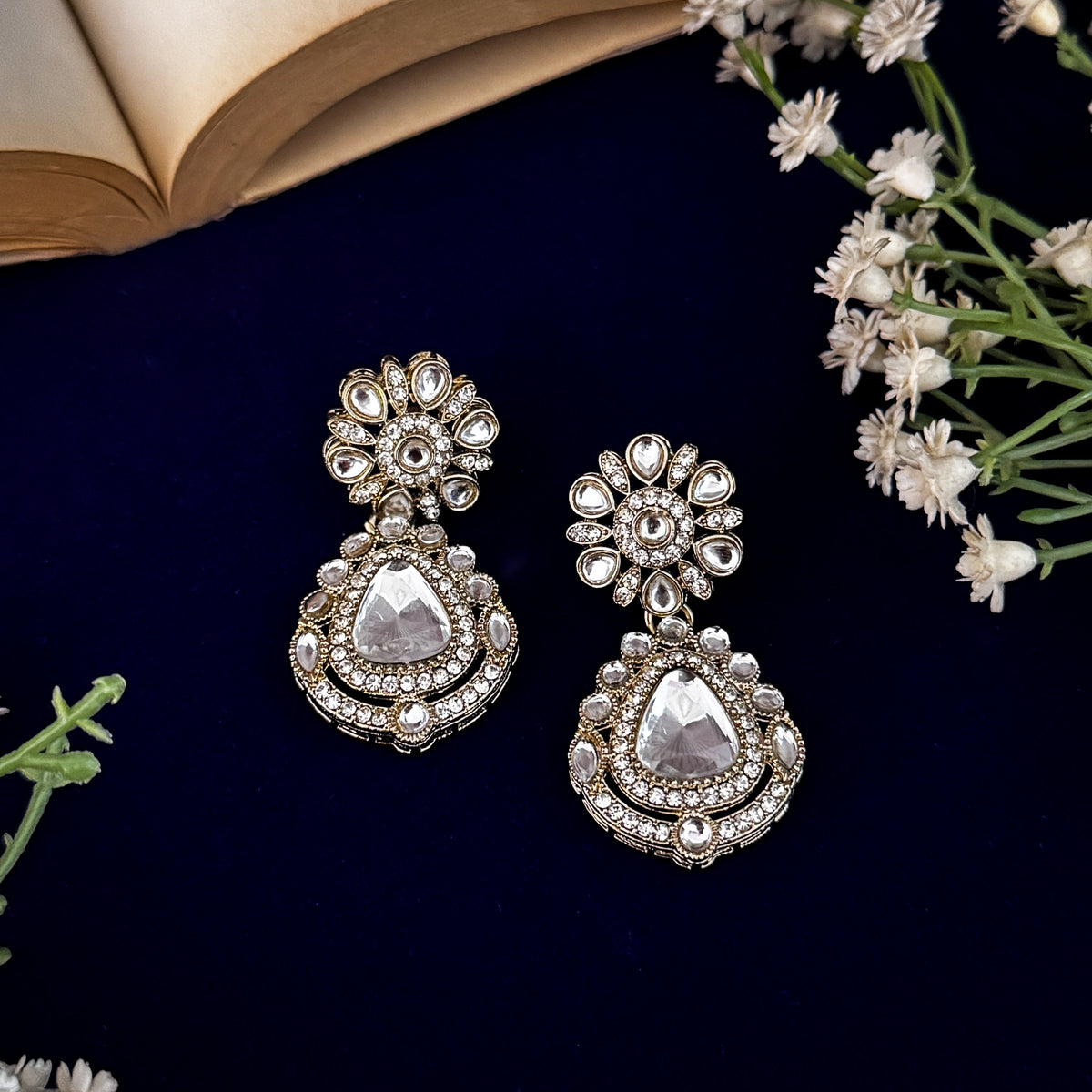 Golden Tanvi Polki Look Alike Designer Kundan Necklace Set