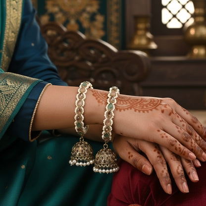 Mehram Premium Reverse AD Kaleere Jhumki Bangles (Set of 2) - Pastel Pink & Pastel Green