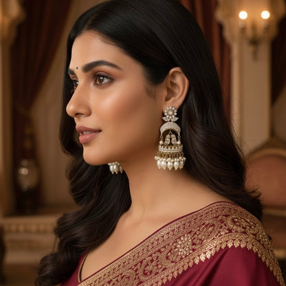 Love Bird Zircon Designer Premium Jhumka Earrings - Golden