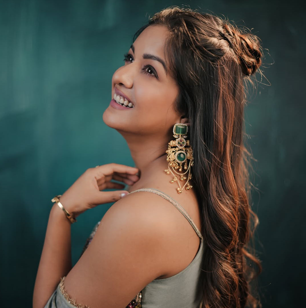 Patralekha Kashmiri Brass Dejhoor Ghungroo Jhumka Earrings - Pastel Green