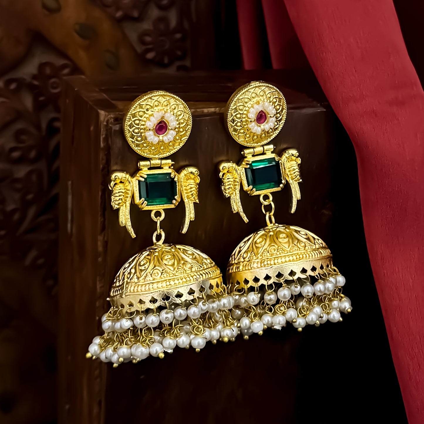 Hansina Kashmiri Brass Jhumka  Earrings - Green
