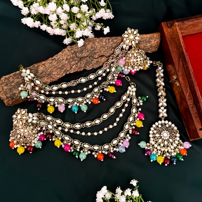 Mehek Mirror Jhumka Earrings with Sahara & Teeka- Multi
