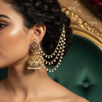 Dhriti Reverse AD Jadau Jhumka with Sahara & Teeka- Multi