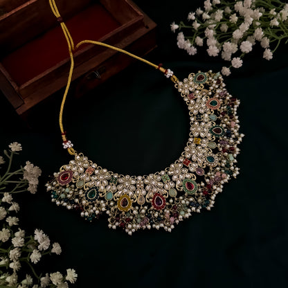 Haniya Jadau Reverse AD Necklace Set - Multi