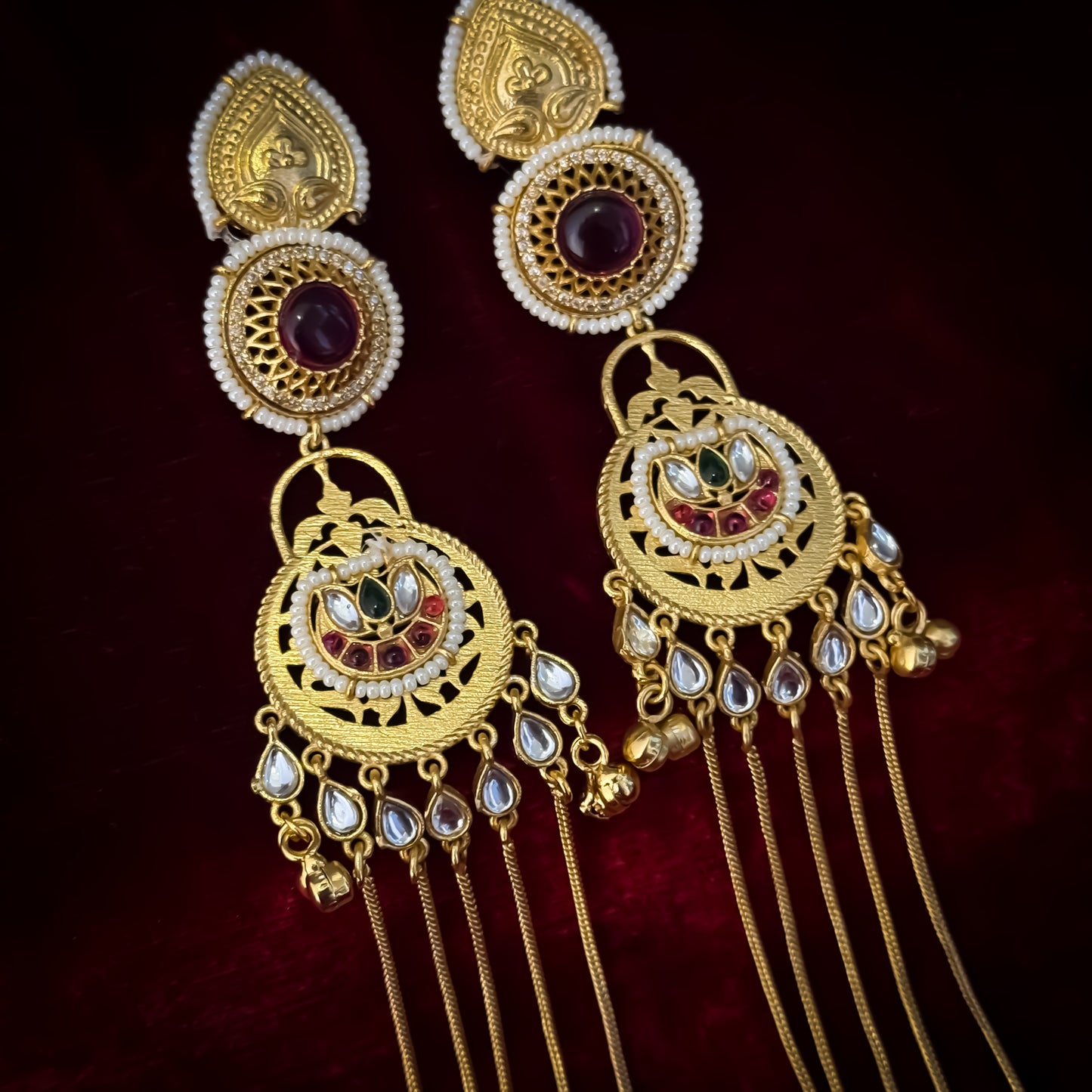 Yashasvi Kashmiri Brass Ghungroo Chandbali Earrings - Pink & Green