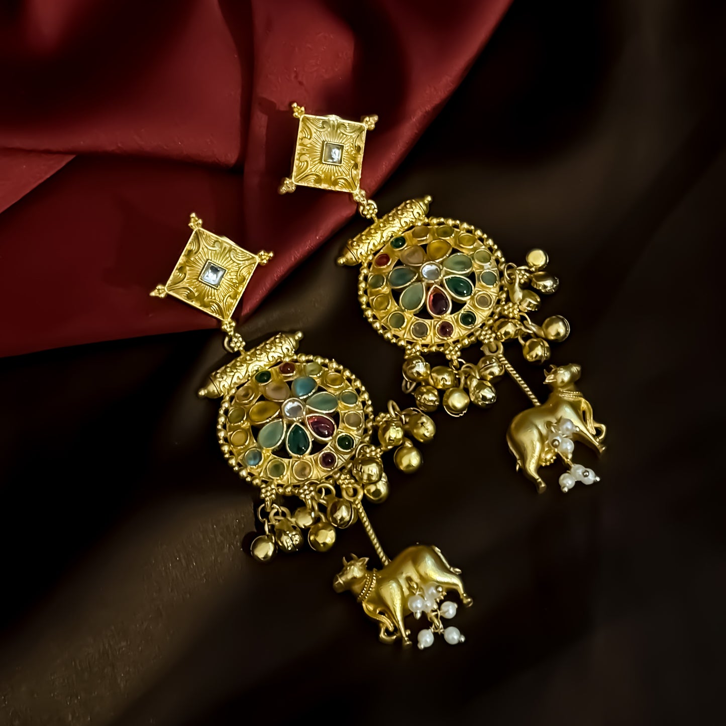 Nandi Designer Kashmiri Brass Earrings - Multi