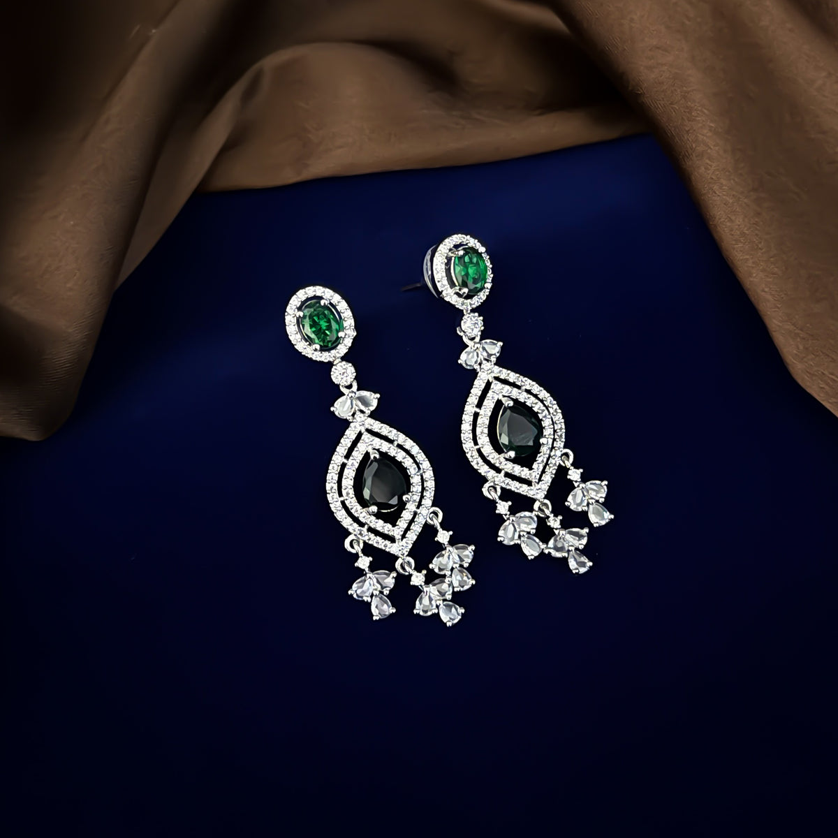 Emerald Green Ella American Diamond Necklace Set
