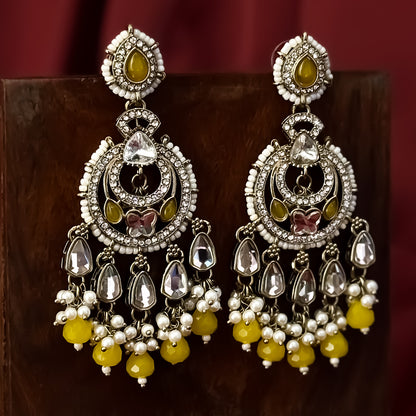 Athiya Kundan Pearl Premium Chandbali Earrings - Yellow
