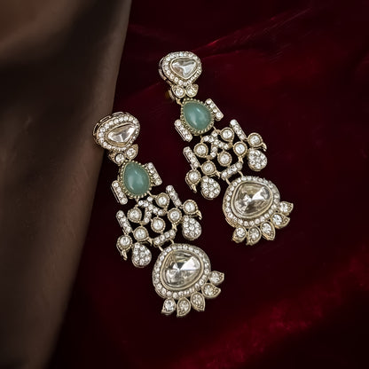Jehana Premium Polki Lookalike Necklace Set - Pastel Pink & Green