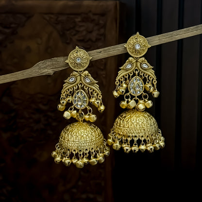 Jhalak Premium Kashmiri Matte Polish Ghungroo Jhumka Earrings - Crystal White