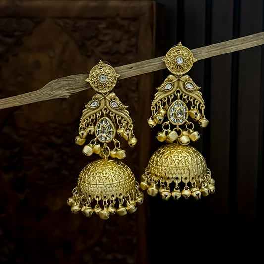 Jhalak Premium Kashmiri Matte Polish Ghungroo Jhumka Earrings - Crystal White