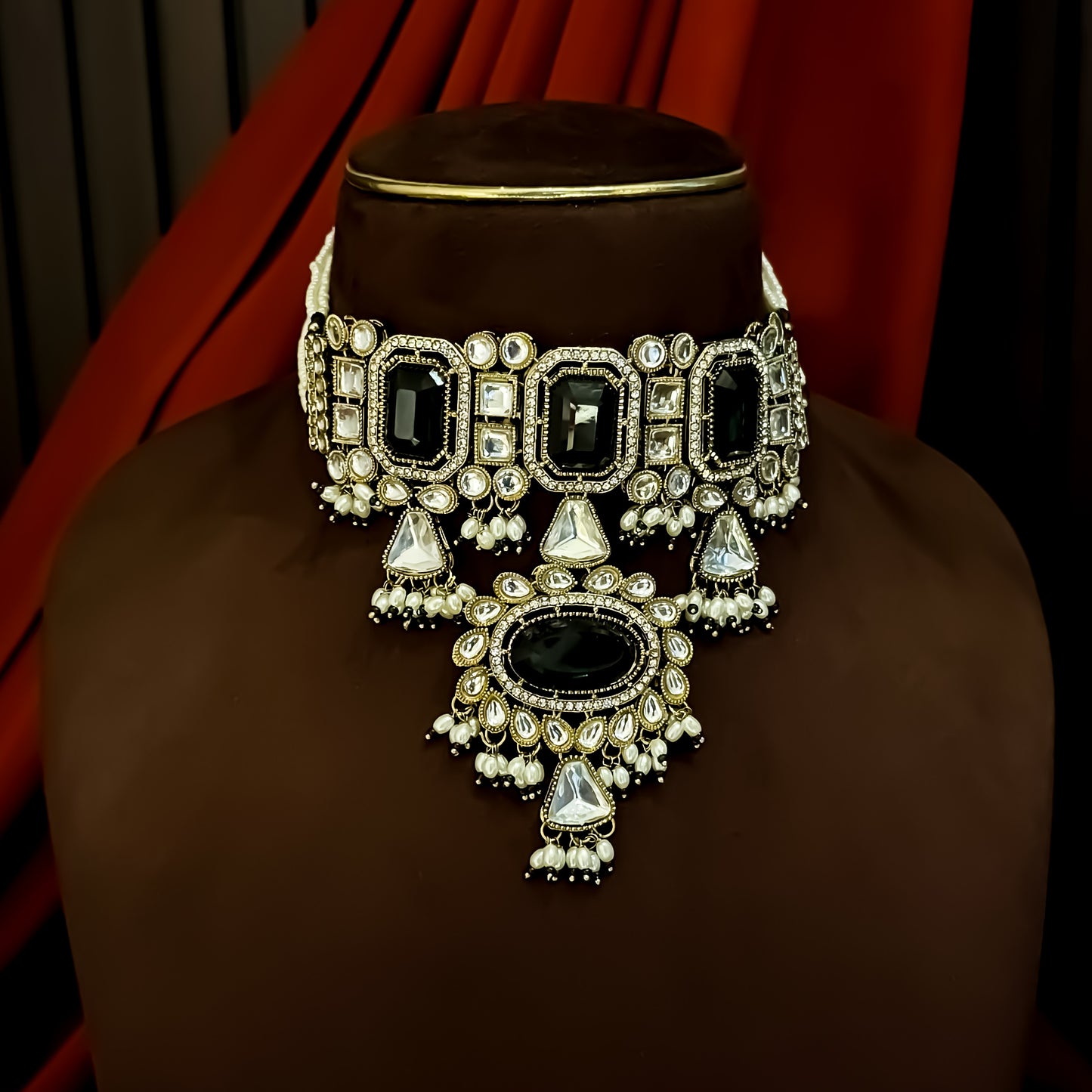 Israni Premium Kundan Long & Short Necklace Set - Green