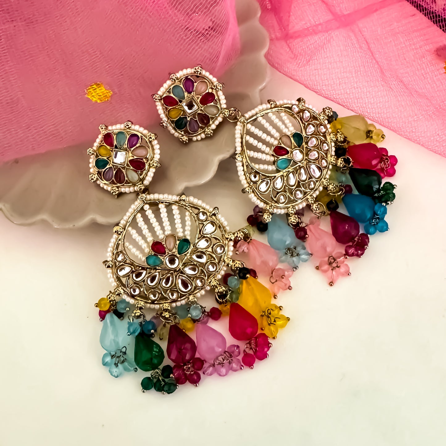 Kesar Chandbali Earrings - Multi