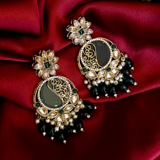 Ishika Premium Cutwork MOP Premium Chandbali Earrings - Green