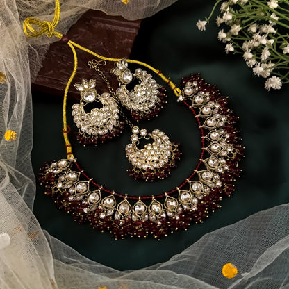 Harleen Premium Pearl Necklace Set - Maroon